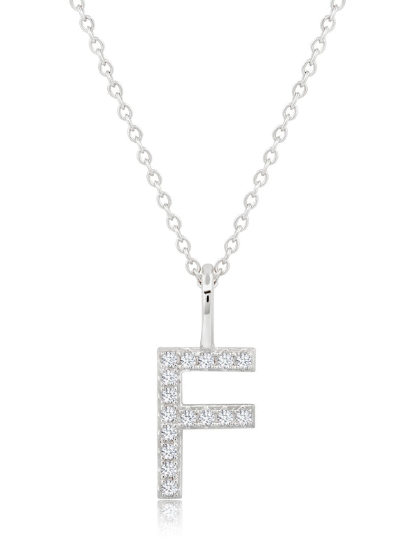 Initial Pendent Necklace Charm Letter F Finished in Pure Platinum - CRISLU
