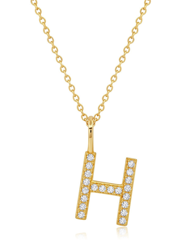 Initial Pendent Necklace Charm Letter H Finished in 18kt Yellow Gold - CRISLU