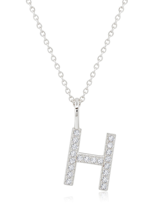 Initial Pendent Necklace Charm Letter H Finished in Pure Platinum - CRISLU