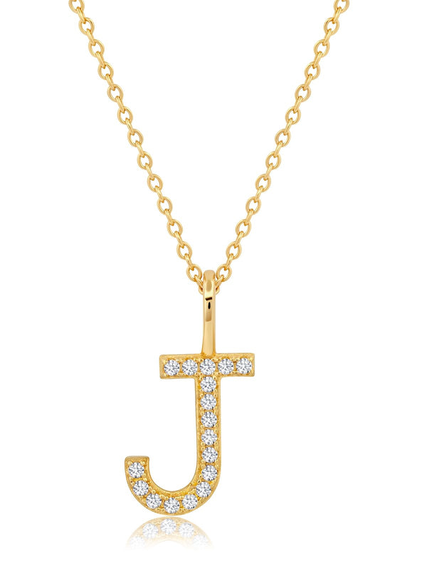 Initial Pendent Necklace Charm Letter J Finished in 18kt Yellow Gold - CRISLU