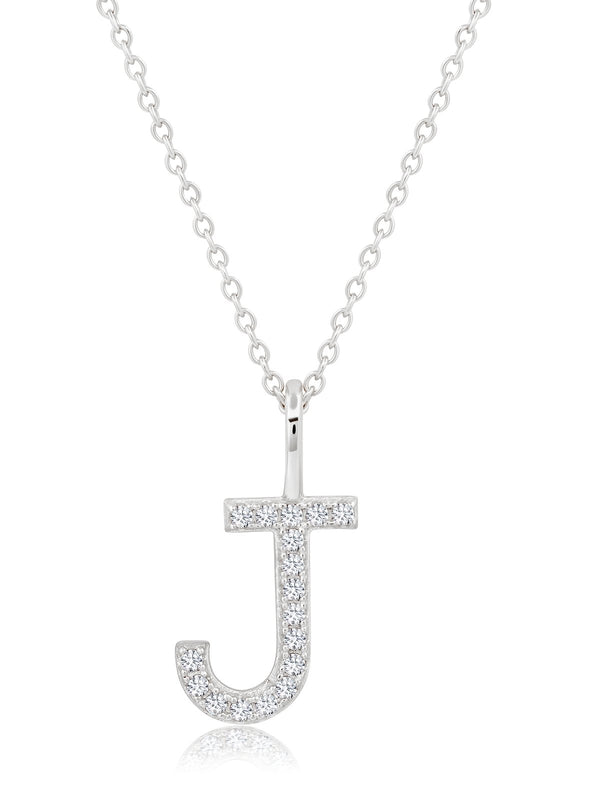 Initial Pendent Necklace Charm Letter J Finished in Pure Platinum - CRISLU