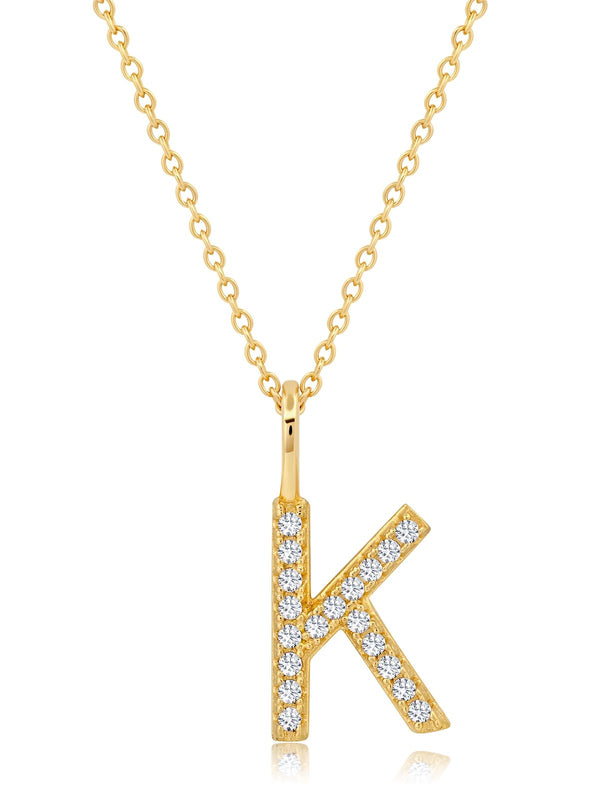 Initial Pendent Necklace Charm Letter K Finished in 18kt Yellow Gold - CRISLU