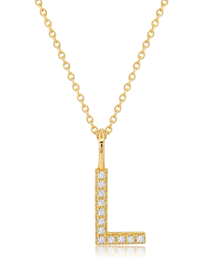 Initial Pendent Necklace Charm Letter L Finished in 18kt Yellow Gold - CRISLU