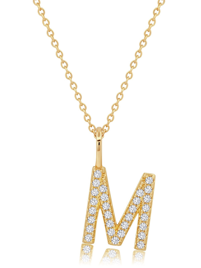 Initial Pendent Necklace Charm Letter M Finished in 18kt Yellow Gold - CRISLU