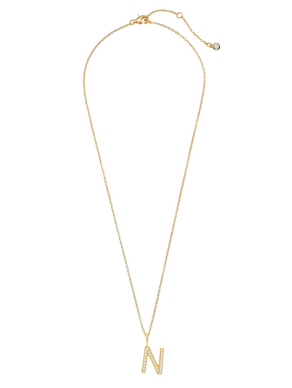 Initial Pendent Necklace Charm Letter N Finished in 18kt Yellow Gold - CRISLU