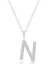 Initial Pendent Necklace Charm Letter N Finished in Pure Platinum - CRISLU