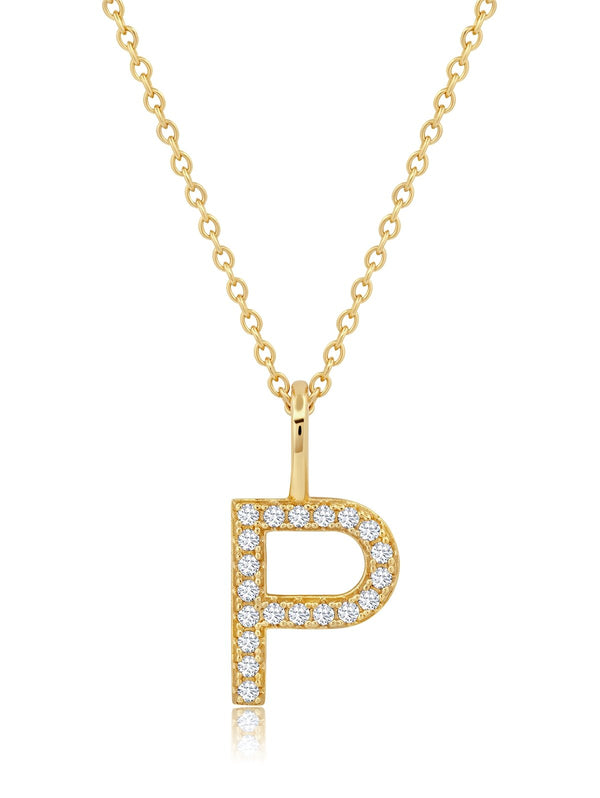 Initial Pendent Necklace Charm Letter P Finished in 18kt Yellow Gold - CRISLU