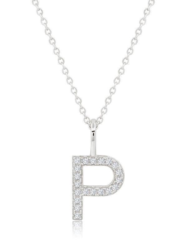 Initial Pendent Necklace Charm Letter P Finished in Pure Platinum - CRISLU