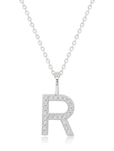 Initial Pendent Necklace Charm Letter R Finished in Pure Platinum - CRISLU