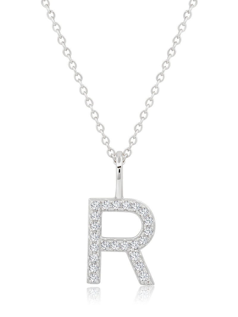 Initial Pendent Necklace Charm Letter R Finished in Pure Platinum - CRISLU