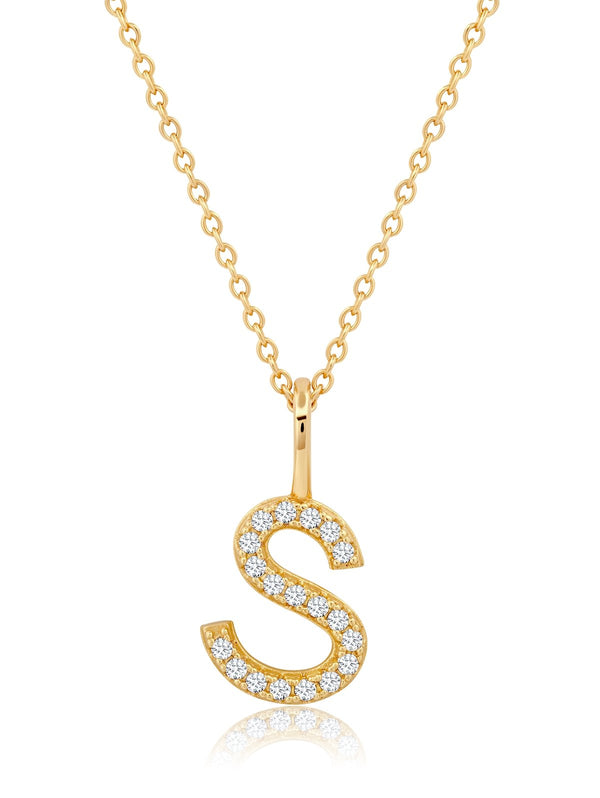 Initial Pendent Necklace Charm Letter S Finished in 18kt Yellow Gold - CRISLU