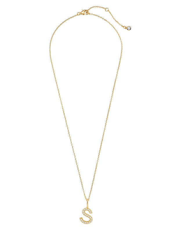 Initial Pendent Necklace Charm Letter S Finished in 18kt Yellow Gold - CRISLU