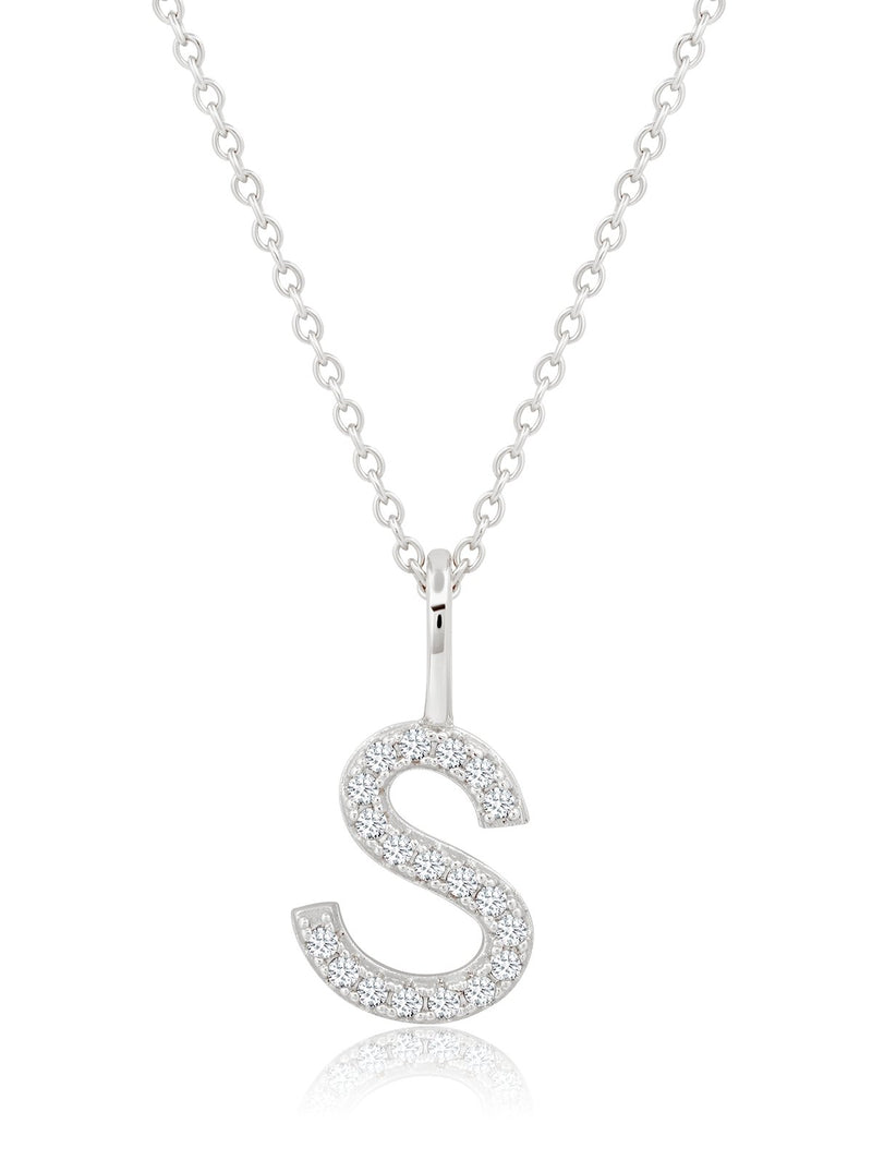 Initial Pendent Necklace Charm Letter S Finished in Pure Platinum - CRISLU
