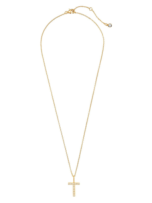 Initial Pendent Necklace Charm Letter T Finished in 18kt Yellow Gold - CRISLU