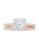 Large Asscher Solitaire and Pave Ring Set Finished in 18kt Rose Gold - CRISLU