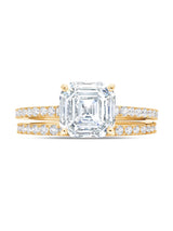 Large Asscher Solitaire and Pave Ring Set Finished in 18kt Yellow Gold - CRISLU
