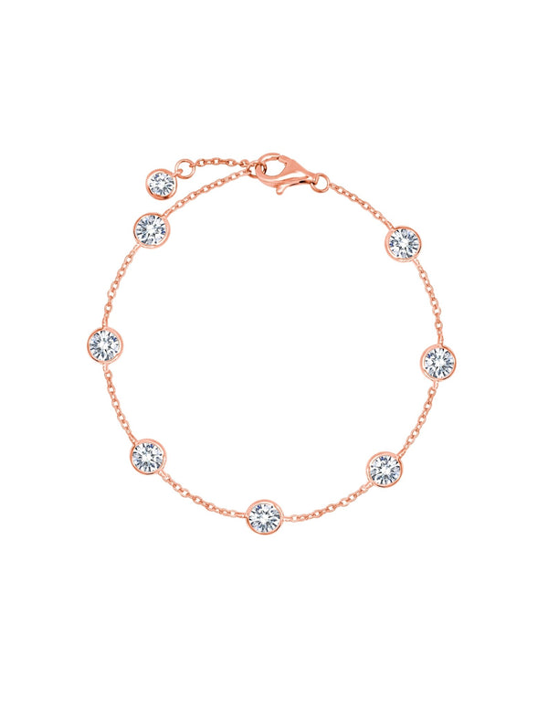 Large Bezel Station Anklet Finished in 18kt Rose Gold - CRISLU