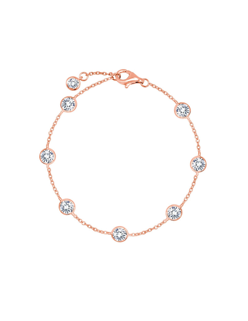 Large Bezel Station Anklet Finished in 18kt Rose Gold - CRISLU