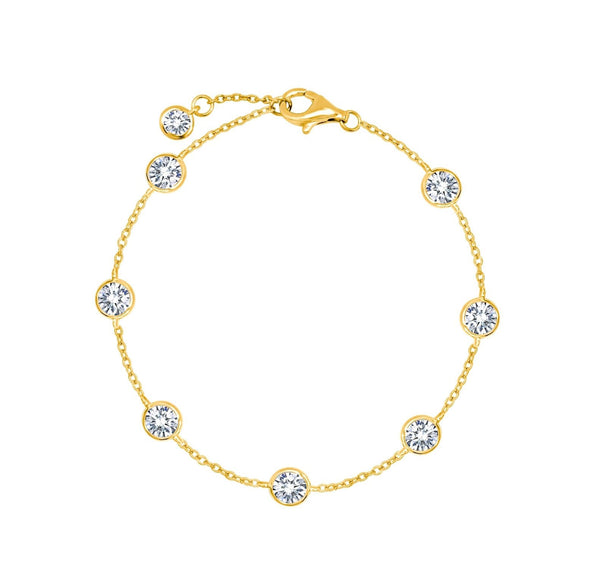 Large Bezel Station Anklet Finished in 18kt Yellow Gold - CRISLU