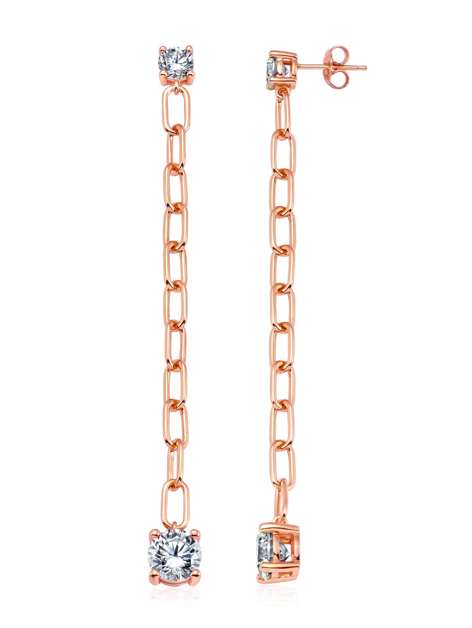 Large Link Prong Drop Earrings Finished in 18kt Rose Gold - CRISLU
