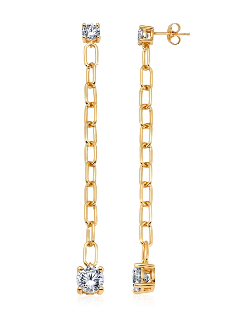 Large Link Prong Drop Earrings Finished in 18kt Yellow Gold - CRISLU