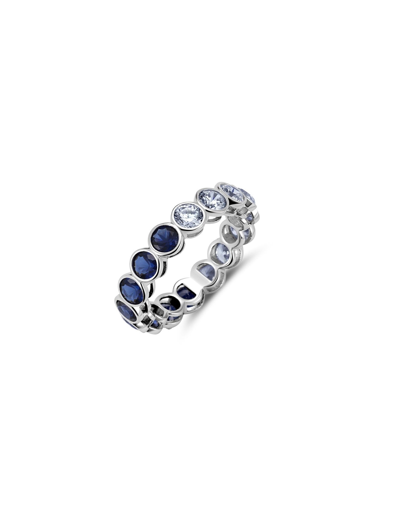 Large Sapphire Bezel Eternity Band Finished in Pure Platinum - CRISLU