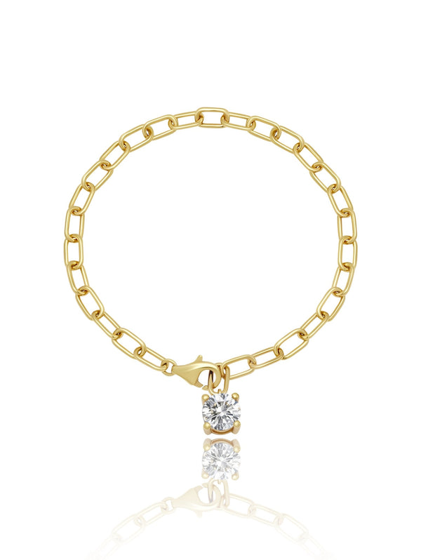 Link Bracelet with Center Drop Round Solitaire Stud Finished in 18kt Yellow Gold - CRISLU