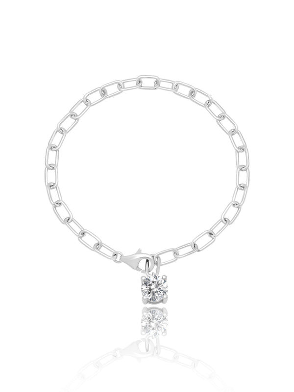 Link Bracelet with Center Drop Round Solitaire Stud Finished in Pure Platinum - CRISLU