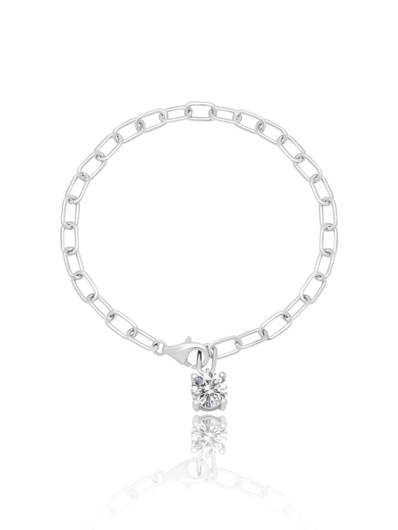 Link Bracelet with Center Drop Round Solitaire Stud Finished in Pure Platinum - CRISLU