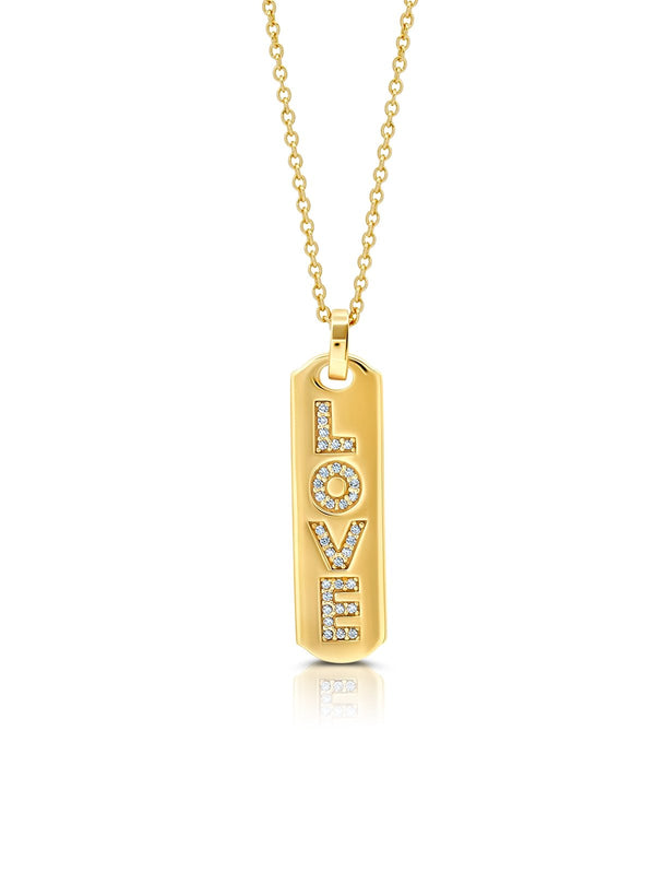 Love with Round Cut Stones Dog Tag Necklace 16" finished in 18kt Yellow Gold - CRISLU