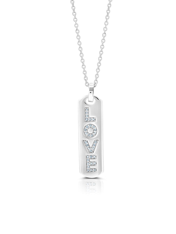 Love with Round Cut Stones Dog Tag Necklace 16" finished in Pure Platinum - CRISLU