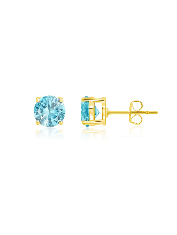 March Birthstone Stud Earrings Finished in 18kt Yellow Gold - CRISLU