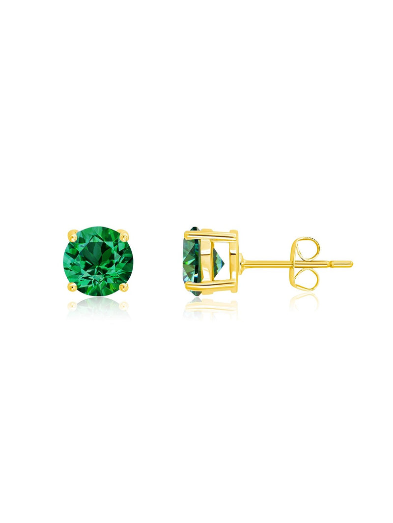 May Birthstone Stud Earrings Finished in 18kt Yellow Gold - CRISLU