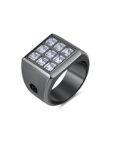 Mens 9 Stone Square Cut Signet Ring Finished in Black Rhodium. - CRISLU