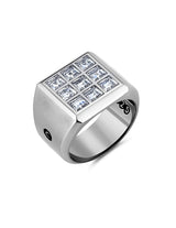 Mens 9 Stone Square Cut Signet Ring Finished in Pure Platinum - CRISLU