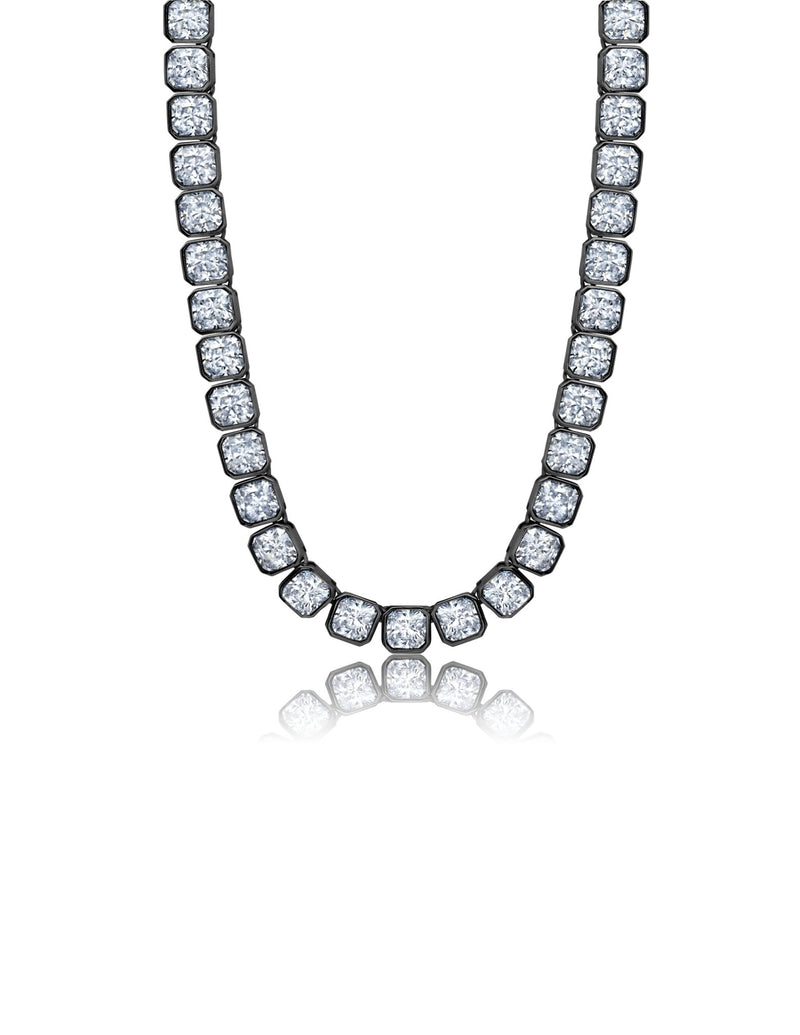 Mens Asscher Cut 20" Necklace Finished in Black Rhodium - CRISLU