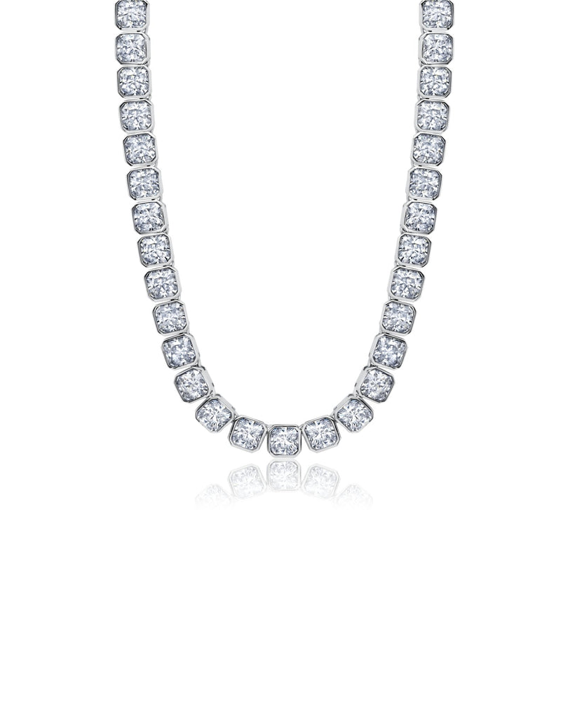 Mens Asscher Cut 20" Necklace Finished in Pure Platinum - CRISLU