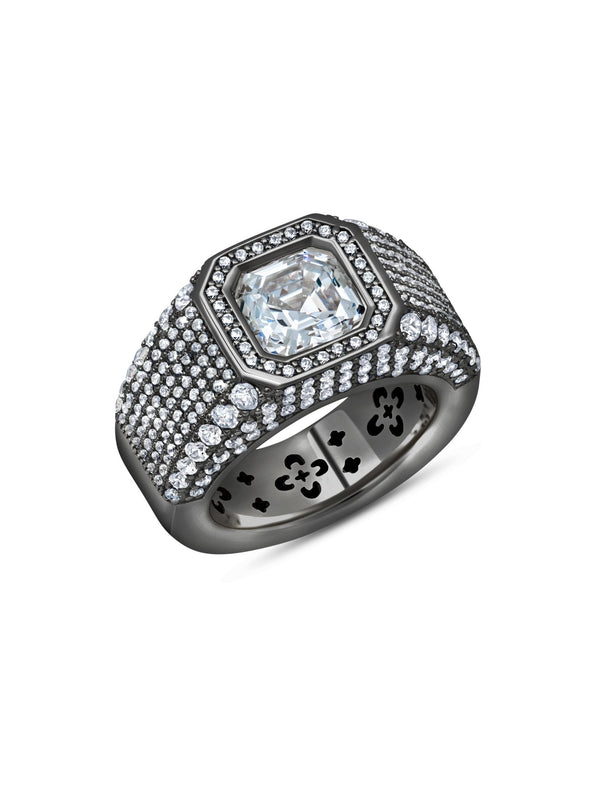 Mens Asscher Cut Ring Embelleshed With Pave Stones - CRISLU