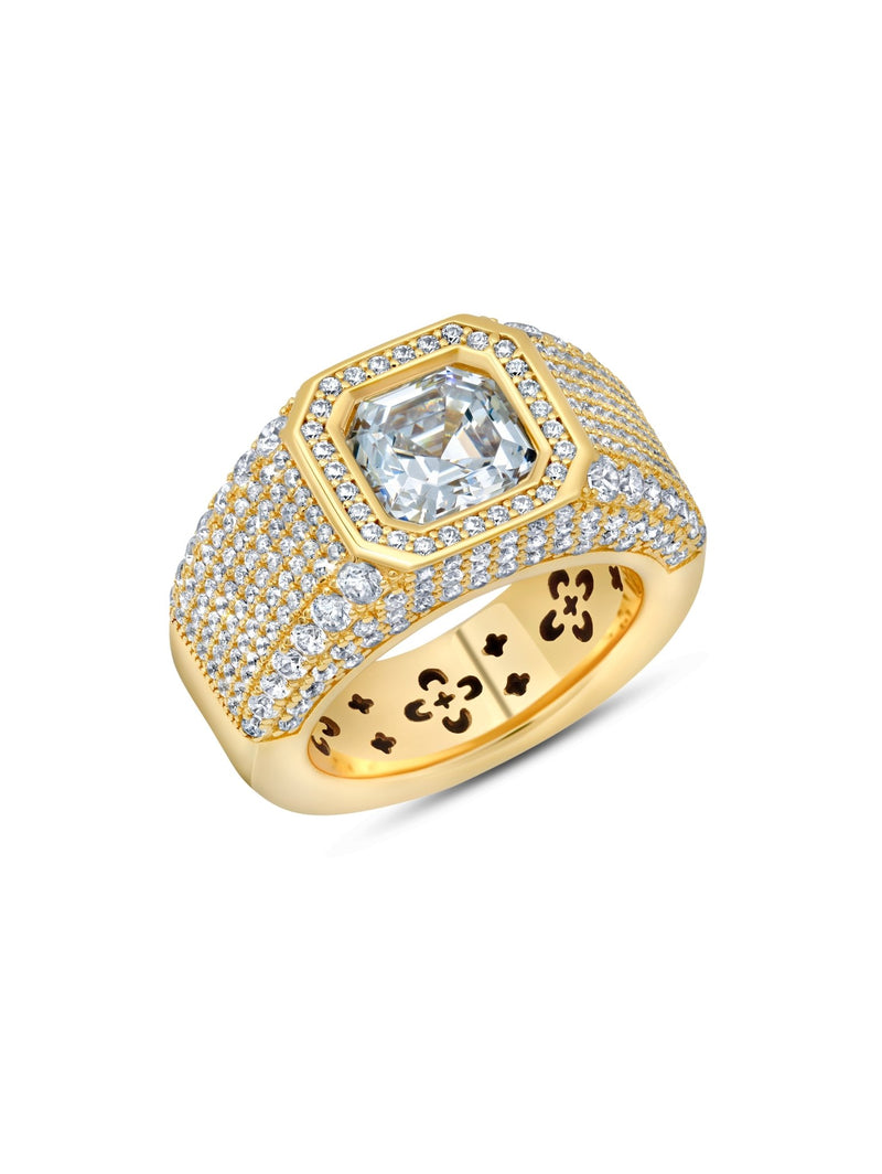 Mens Asscher Cut Ring Embelleshed With Pave Stones - CRISLU