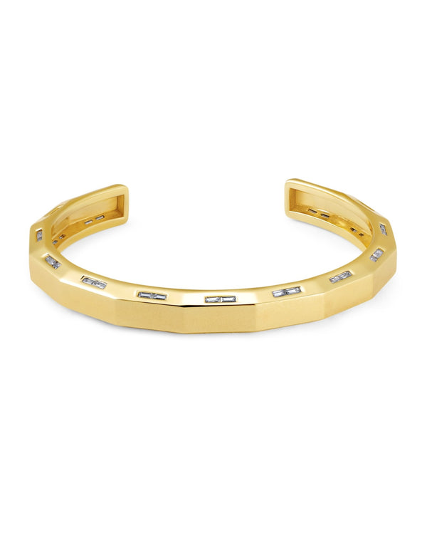 Mens Bolt Cuff Bangle with Baguettes Finished in 18kt Yellow Gold - CRISLU