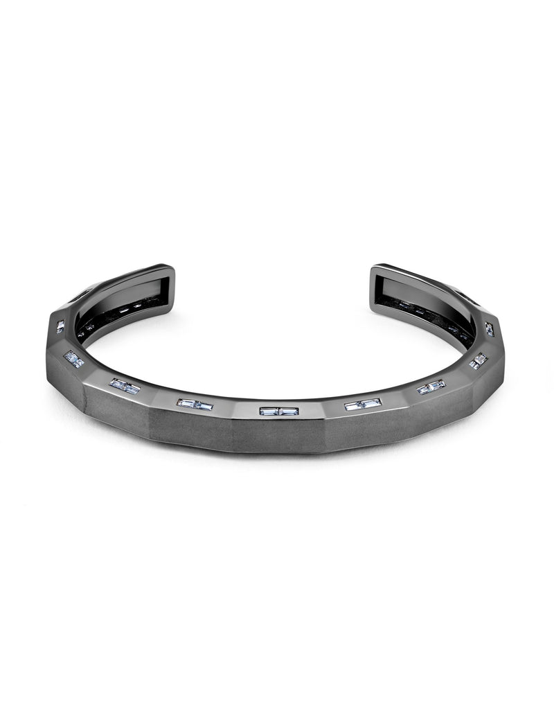 Mens Bolt Cuff Bangle with Baguettes Finished in Black Rhodium - CRISLU