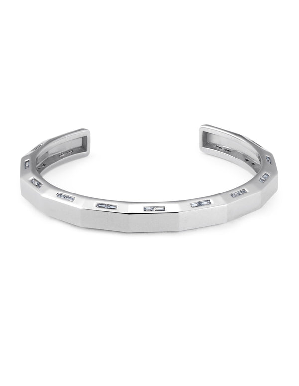 Mens Bolt Cuff Bangle with Baguettes Finished in Pure Platinum - CRISLU