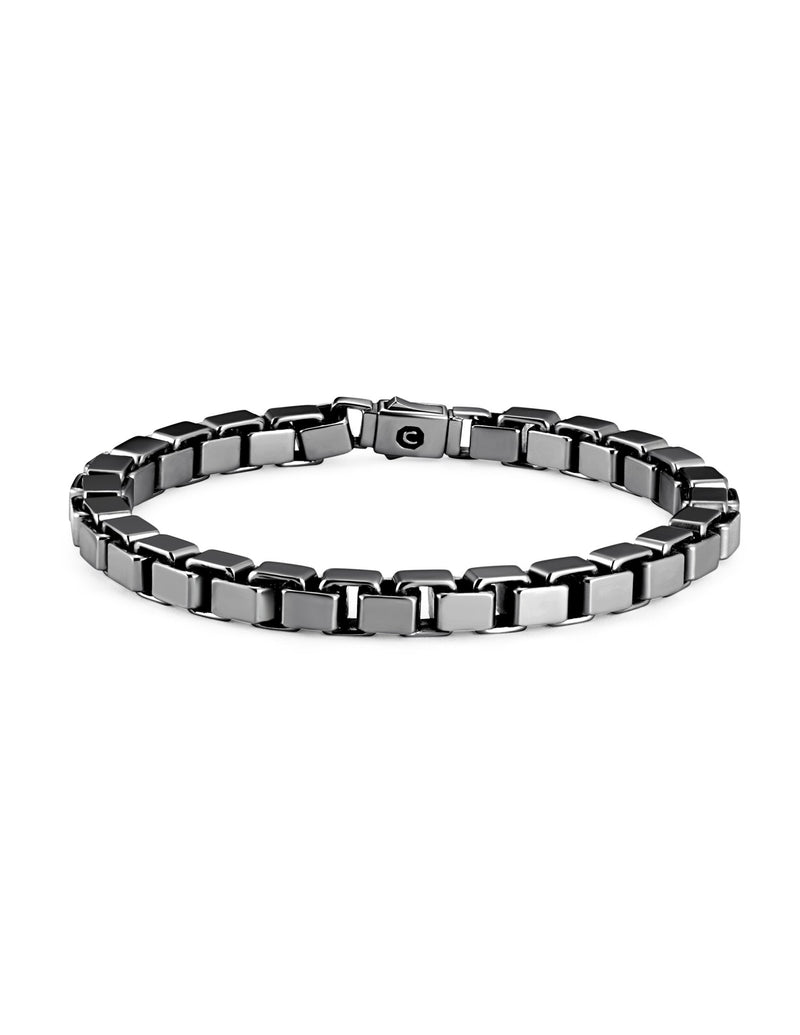 Mens Box Chain Bracelet Finished in Black Rhodium - CRISLU