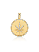 Mens Cannabis Medallion Pendant With Matching Backplate And Round Cut Stone Borders - CRISLU