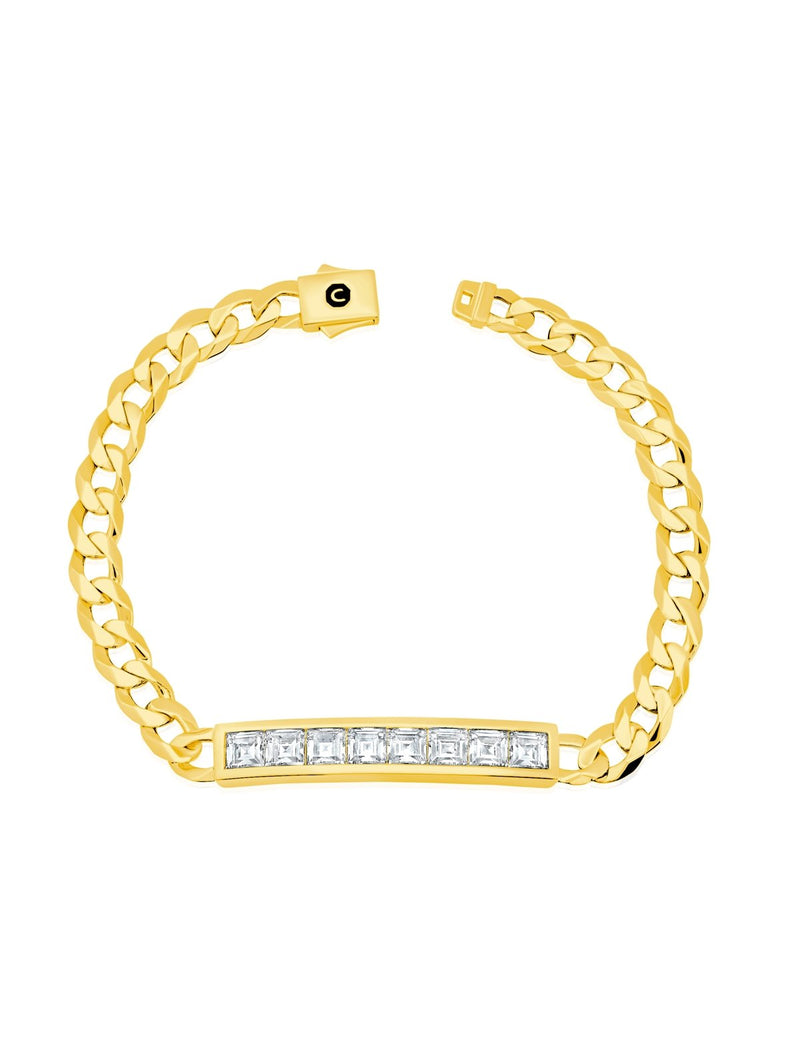 Mens Channel Set ID Bracelet Finished in 18kt Yellow Gold - CRISLU