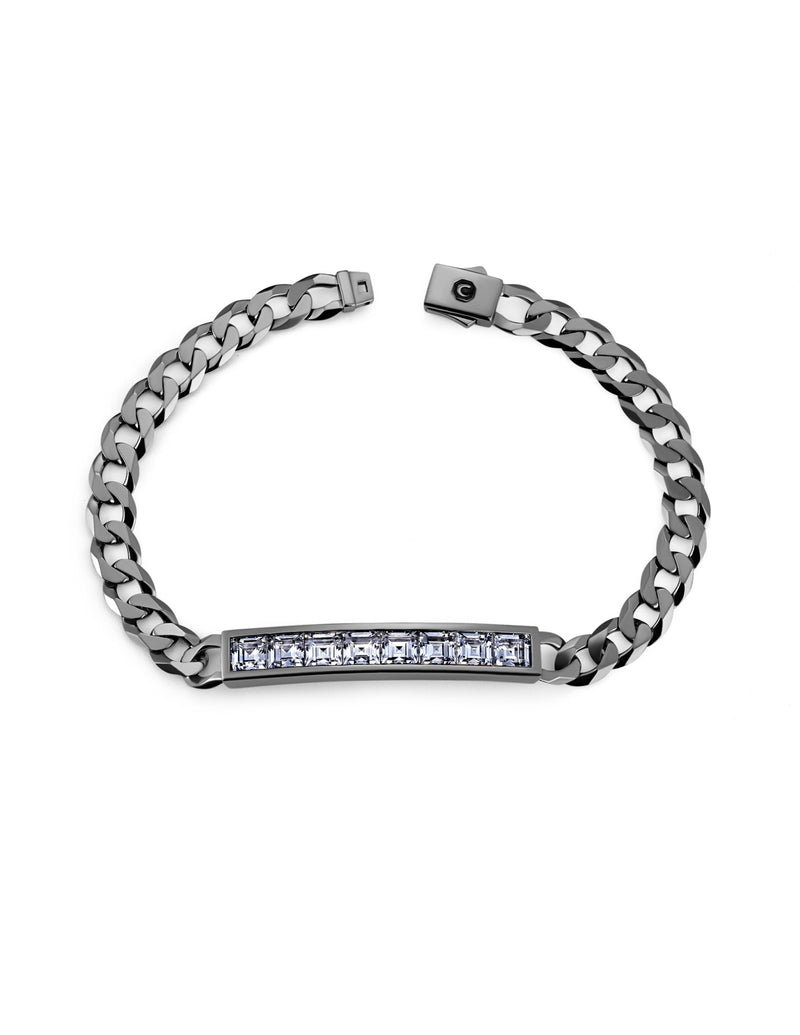 Mens Channel Set ID Bracelet Finished in Black Rhodium - CRISLU