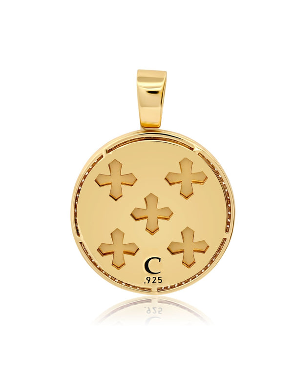 Mens Cross Medallion Pendant With Matching Backplate And Round Cut Stone Borders - CRISLU