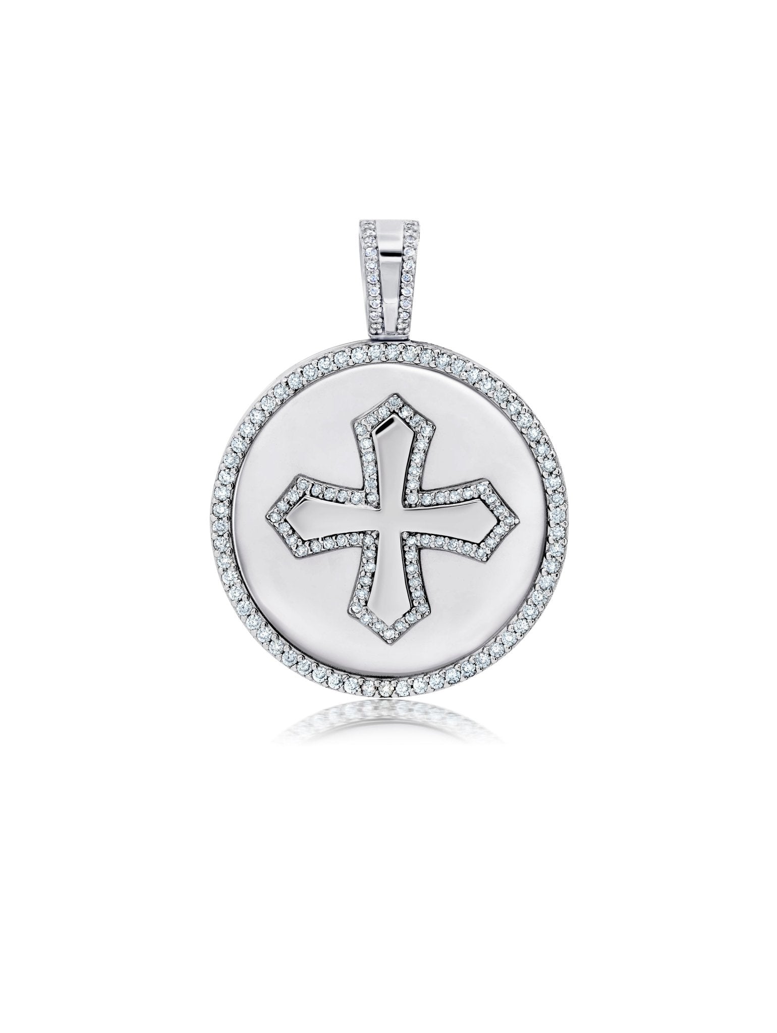 Mens Cross Medallion Pendant With Matching Backplate And Round Cut Stone Borders - CRISLU