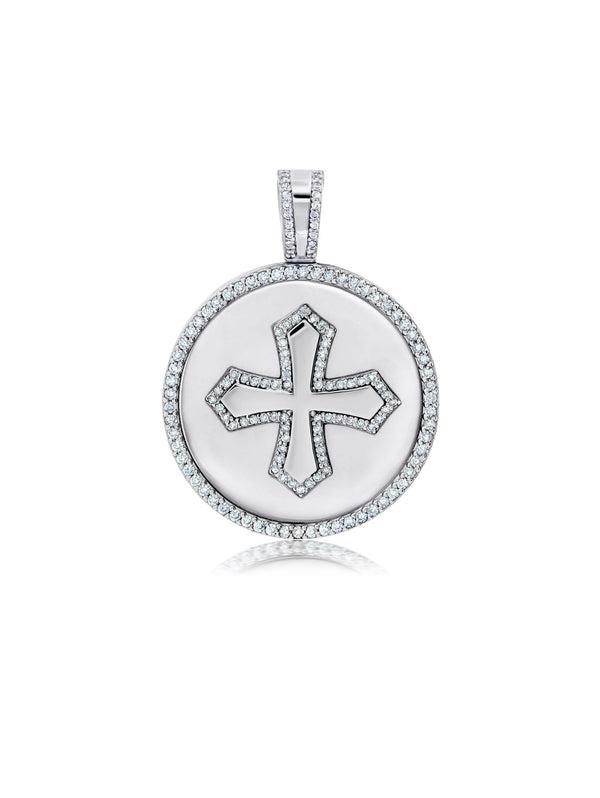 Mens Cross Medallion Pendant With Matching Backplate And Round Cut Stone Borders - CRISLU