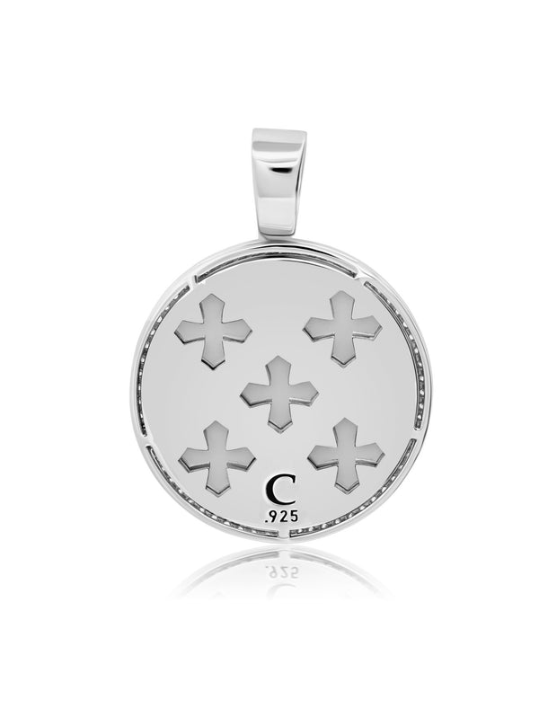 Mens Cross Medallion Pendant With Matching Backplate And Round Cut Stone Borders - CRISLU